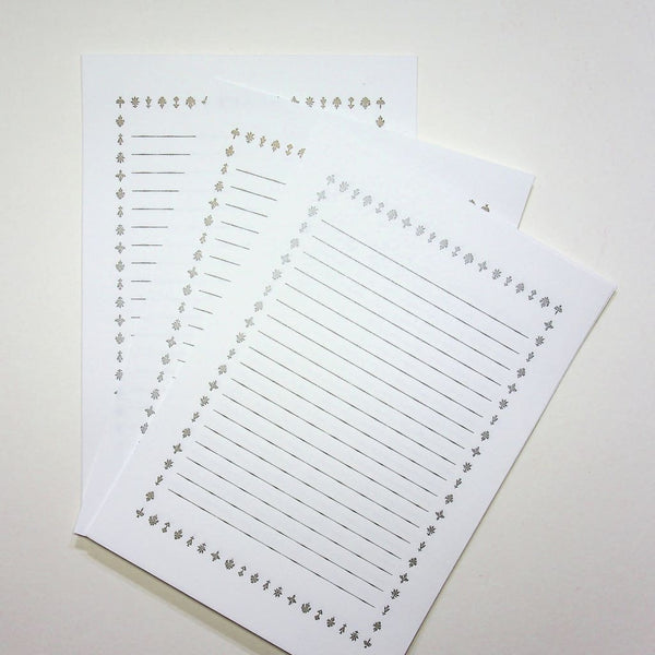Letterpress Black & White Letter Set. 10 Sheets & 4 Envelopes - Writing Sets Japanese Stationery