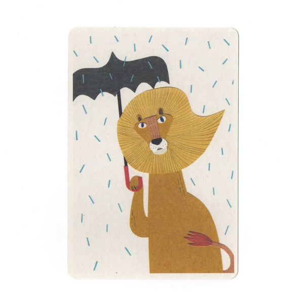 Lion Umbrella & Rain Collage Print Postcard - Cards Japanese Stationery