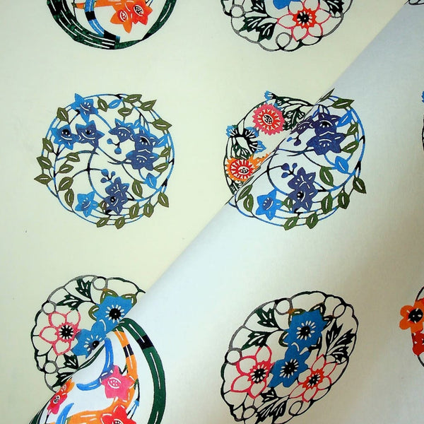 Multi Coloured Floral Circle Print - 470mm x 620mm - paper Japanese Stationery