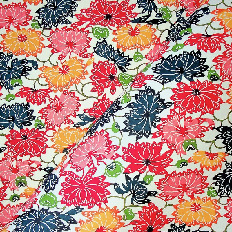 Multi Coloured Japanese Flower Katazome Print - 470mm x 620mm - paper Japanese Stationery