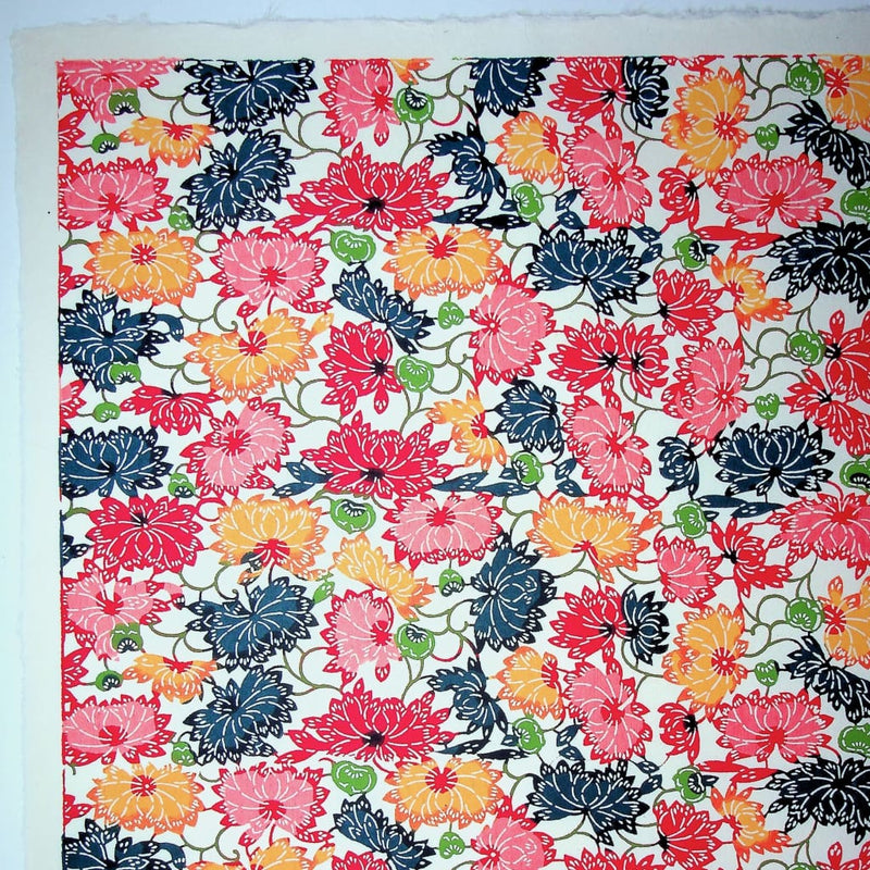 Multi Coloured Japanese Flower Katazome Print - 470mm x 620mm - paper Japanese Stationery