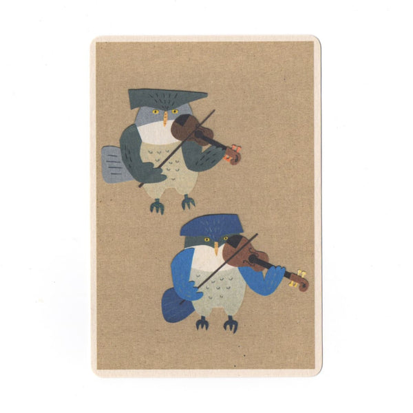 Owl Violinist Collage Print Postcard - Cards Japanese Stationery