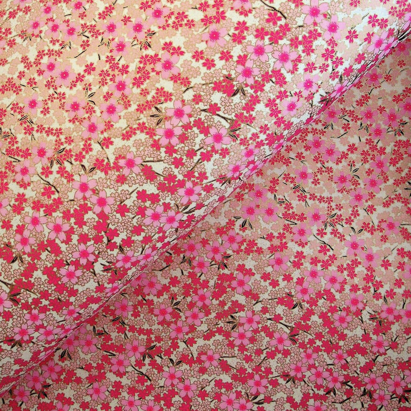 Pink & Gold Blossom Printed Handmade Paper - 470mm x 620mm - paper Japanese Stationery