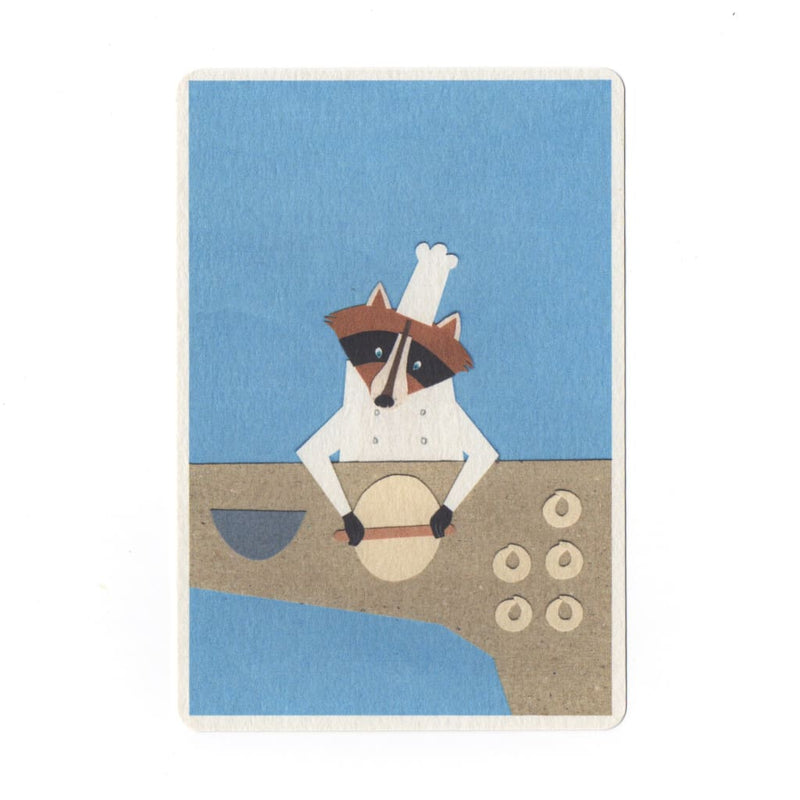Raccoon Baker Collage Print Postcard - Cards Japanese Stationery