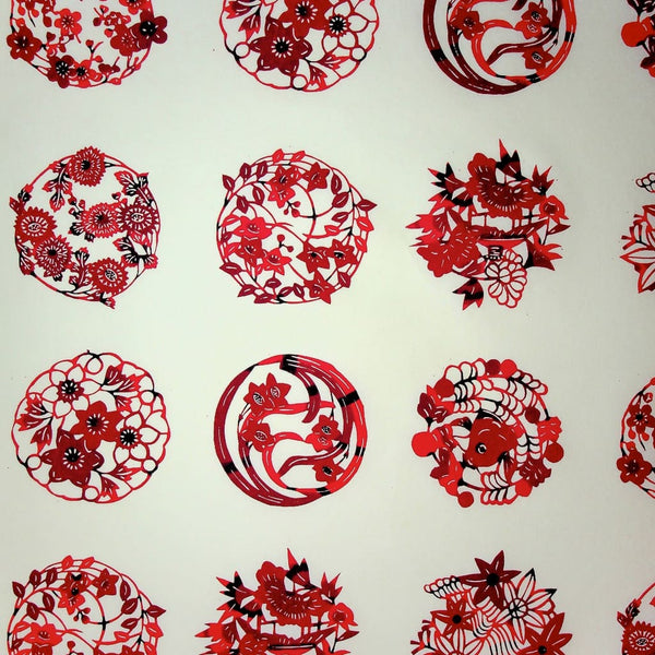 Red Coloured Floral Circle Print - 470mm x 620mm - paper Japanese Stationery